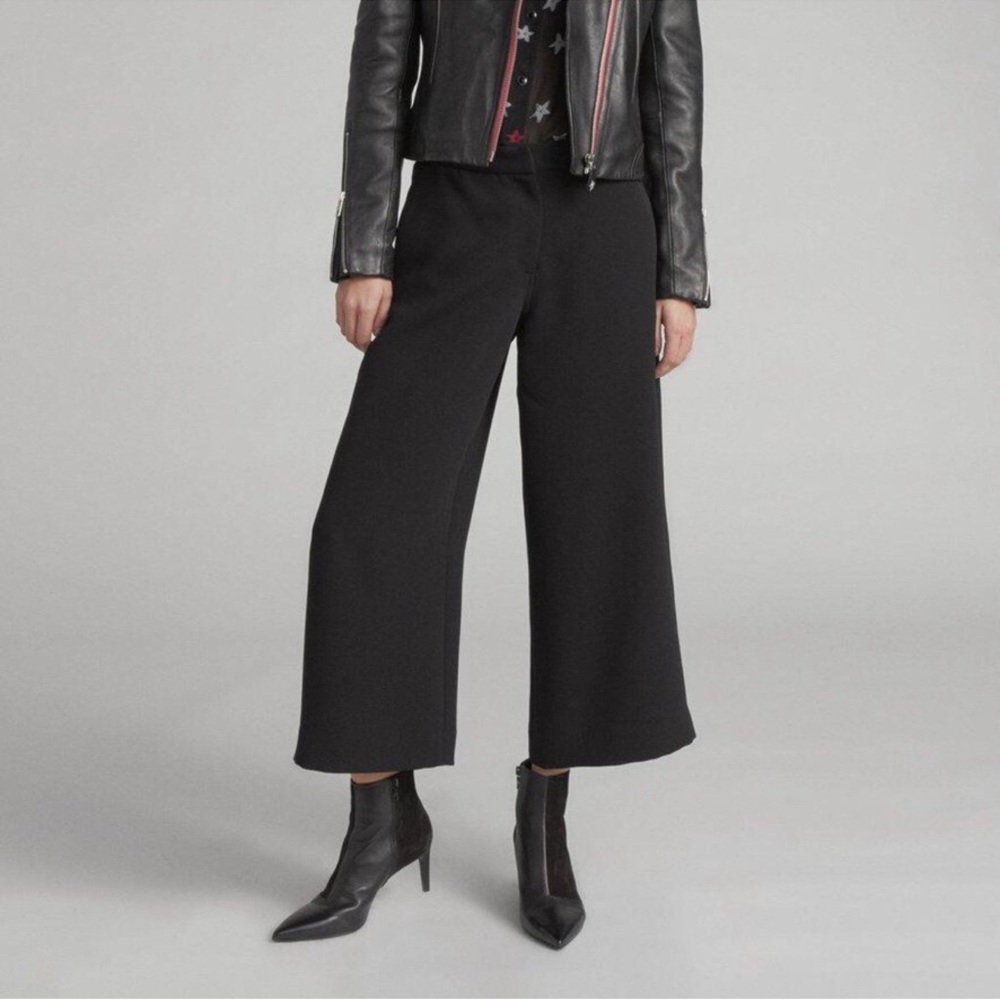 Rag & Bone Wide Leg Crop Pleated Trouser Pants Black Office